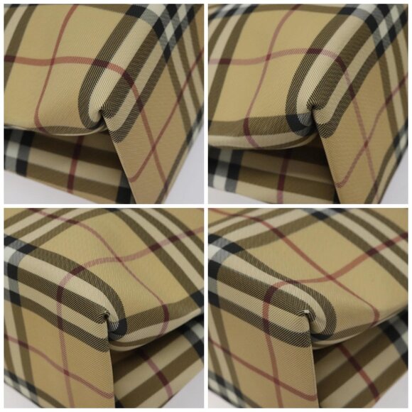 BURBERRY Nova Check Hand Bag PVC Leather Beige Dark Brown Auth - Picture 14 of 14